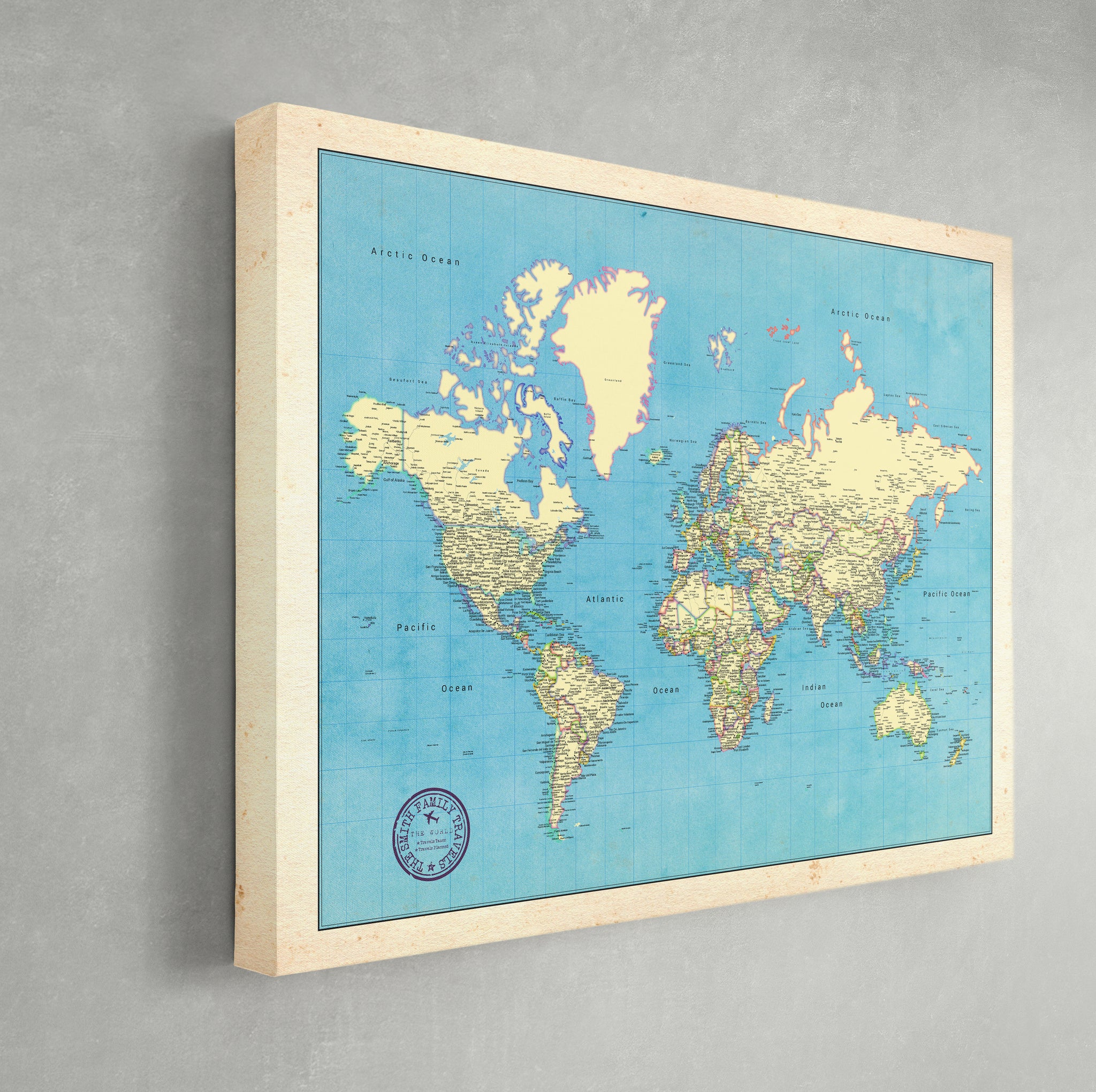 World Map Pin Board Map With Canvas, Family Push Pin World Map