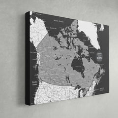 Canada Push Pin Map - Black and Grey - With 1,000 Pins!