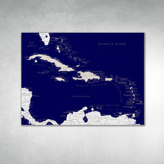 Caribbean Push Pin Map - Navy blue - With 1,000 Pins!