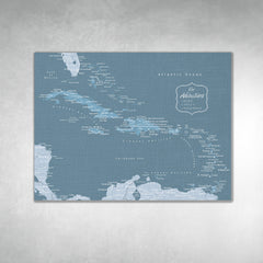 Caribbean Push Pin Map - Blue - With 1,000 Pins!