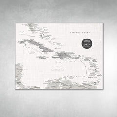 Caribbean Push Pin Map - White - With 1,000 Pins!