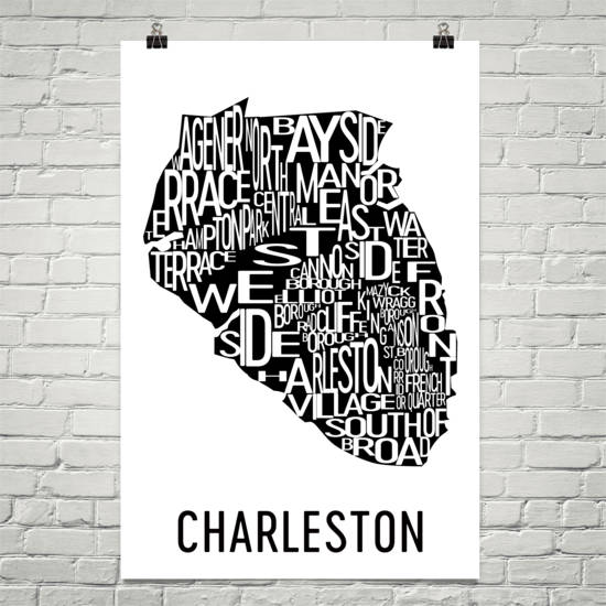 Charleston Neighborhood Typography Prints – Modern Map Art