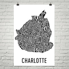 Charlotte Neighborhood Typography Prints – Modern Map Art