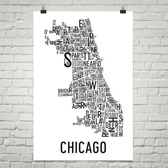 map of chicago neighborhoods poster