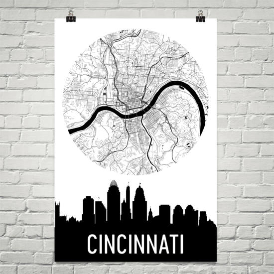 Cincinnati Skyline Silhouette Art Prints