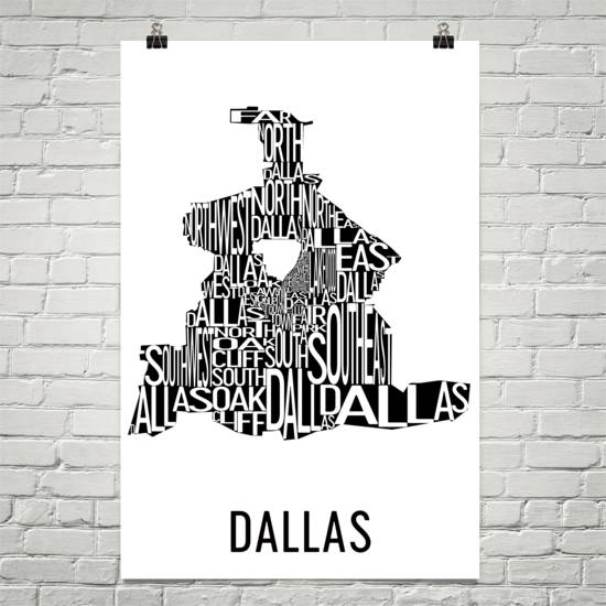 Dallas Neighborhood Typography Prints – Modern Map Art