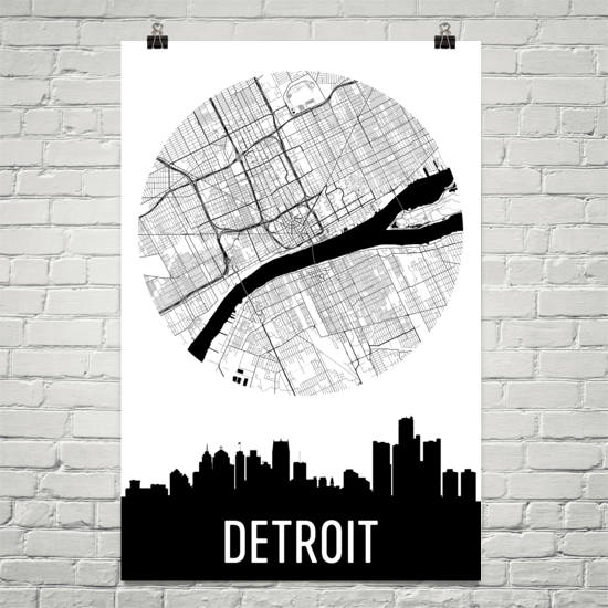 Detroit Skyline Silhouette Art Prints