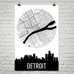 Detroit Skyline Silhouette Art Prints