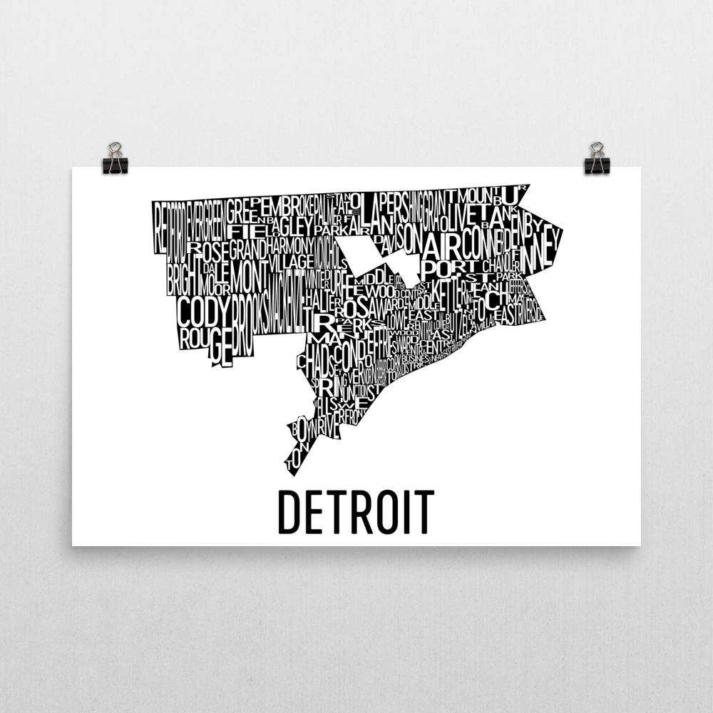 Detroit Neighborhood Typography Prints – Modern Map Art