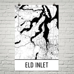 Eld Inlet WA Art and Maps – Modern Map Art