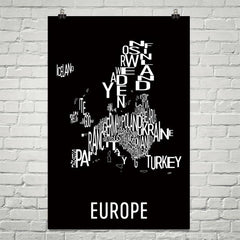 Europe Neighborhood Typography Prints – Modern Map Art