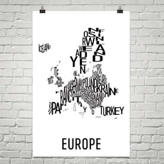 Europe Neighborhood Typography Prints – Modern Map Art