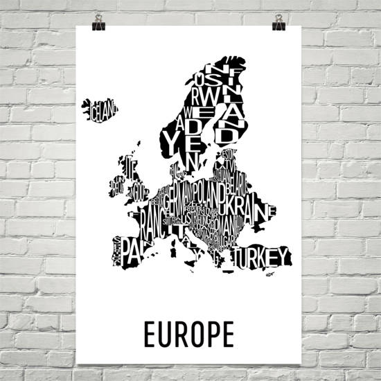 Europe Neighborhood Typography Prints – Modern Map Art