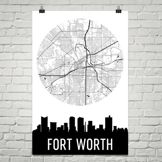 Fort Worth Skyline Silhouette Art Prints