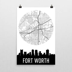 Fort Worth Skyline Silhouette Art Prints