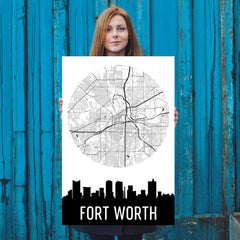 Fort Worth Skyline Silhouette Art Prints