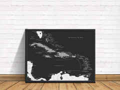 Caribbean Push Pin Map - Black and Grey - With 1,000 Pins!