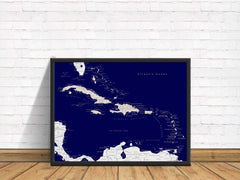 Caribbean Push Pin Map - Navy blue - With 1,000 Pins!