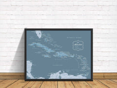 Caribbean Push Pin Map - Blue - With 1,000 Pins!