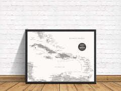 Caribbean Push Pin Map - White - With 1,000 Pins!