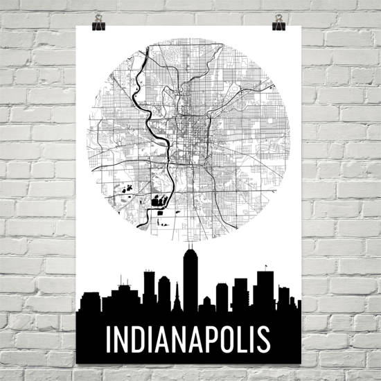 Indianapolis Skyline Silhouette Art Prints