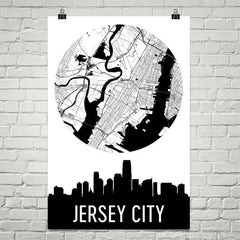 Jersey City Skyline Silhouette Art Prints