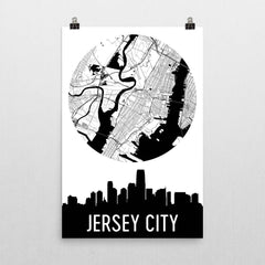 Jersey City Skyline Silhouette Art Prints