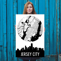 Jersey City Skyline Silhouette Art Prints