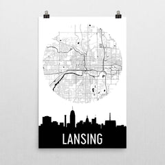 Lansing Skyline Silhouette Art Prints