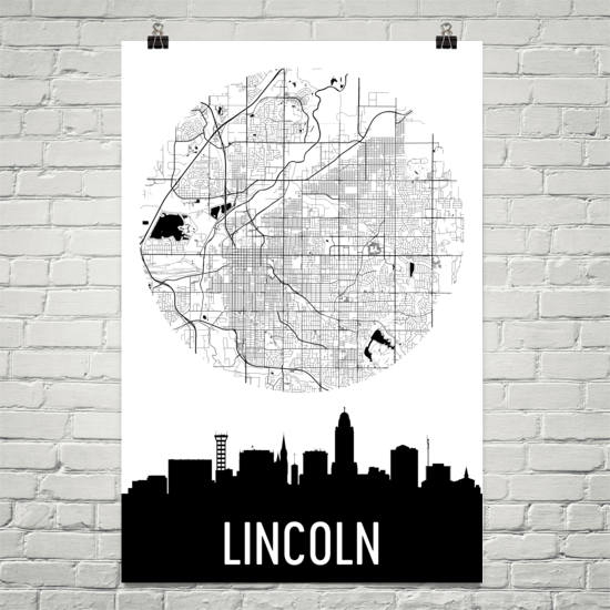 Lincoln Skyline Silhouette Art Prints
