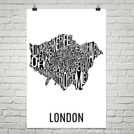 London Neighborhood Typography Prints – Modern Map Art