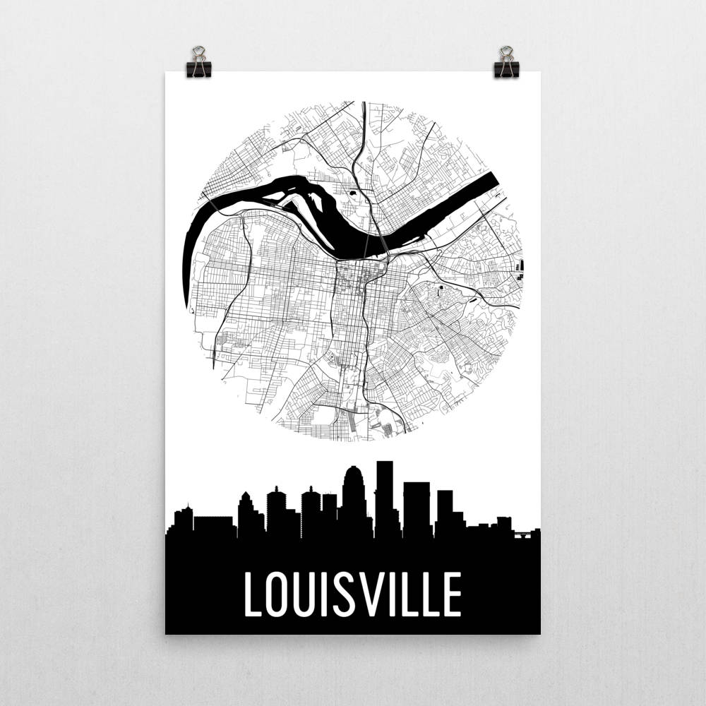 Louisville Kentucky City Skyline Black Framed Art Print, Artwork