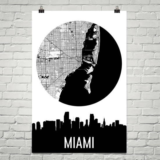 Miami Skyline Silhouette Art Prints