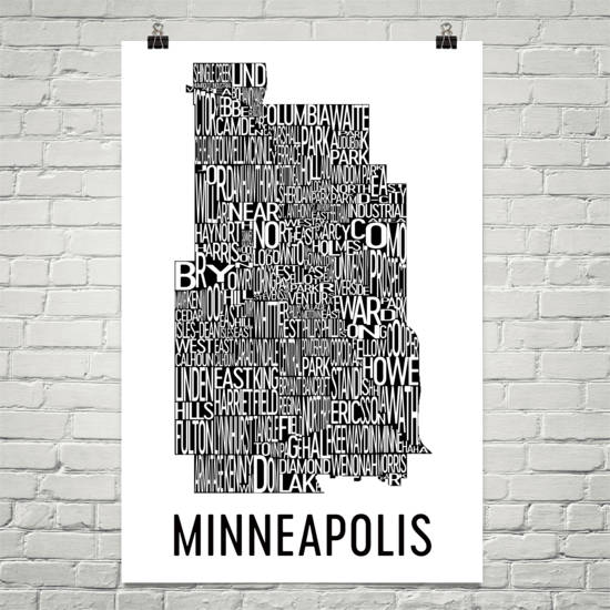 Minneapolis Neighborhood Typography Prints – Modern Map Art