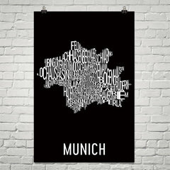 Munich Neighborhood Typography Prints – Modern Map Art