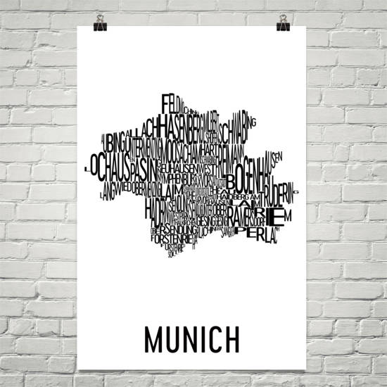 Munich Neighborhood Typography Prints – Modern Map Art