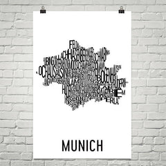 Munich Neighborhood Typography Prints – Modern Map Art