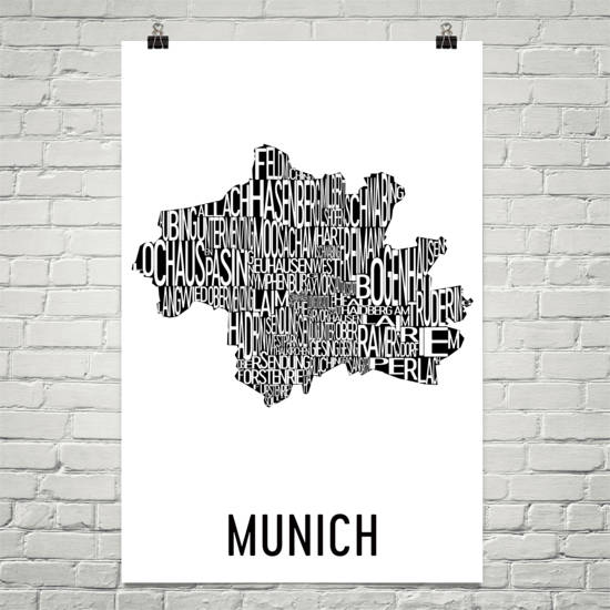 Munich Neighborhood Typography Prints – Modern Map Art