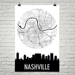 Nashville Skyline Silhouette Art Prints