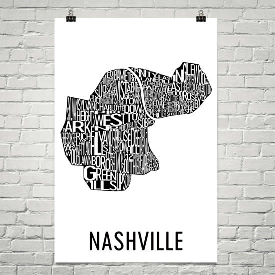Nashville Neighborhood Typography Prints – Modern Map Art