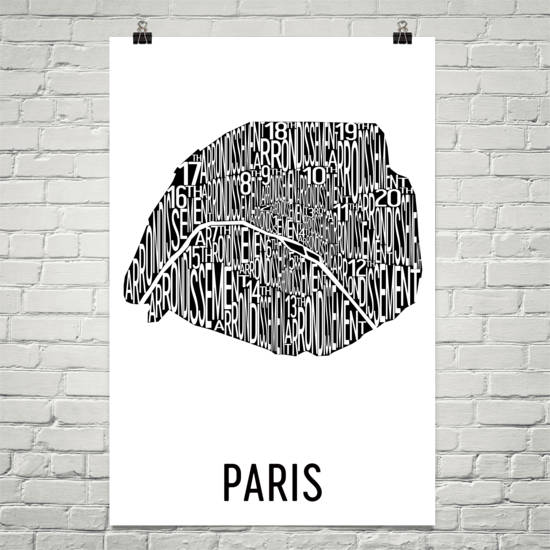 Paris Neighborhood Typography Prints – Modern Map Art