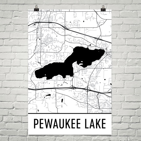 Pewaukee Lake WI Art and Maps