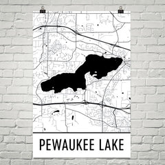 Pewaukee Lake WI Art and Maps