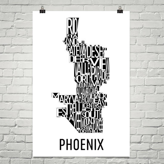 Phoenix Neighborhood Typography Prints – Modern Map Art