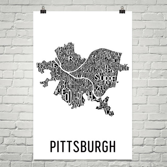 Pittsburgh Neighborhood Typography Prints – Modern Map Art