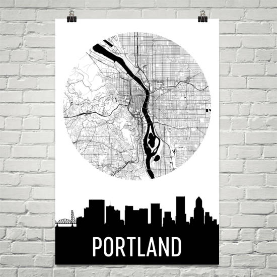 Portland Skyline Silhouette Art Prints