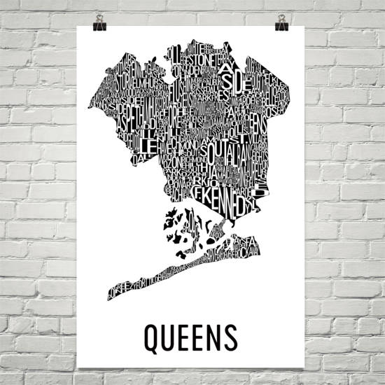 Queens Neighborhood Typography Prints – Modern Map Art