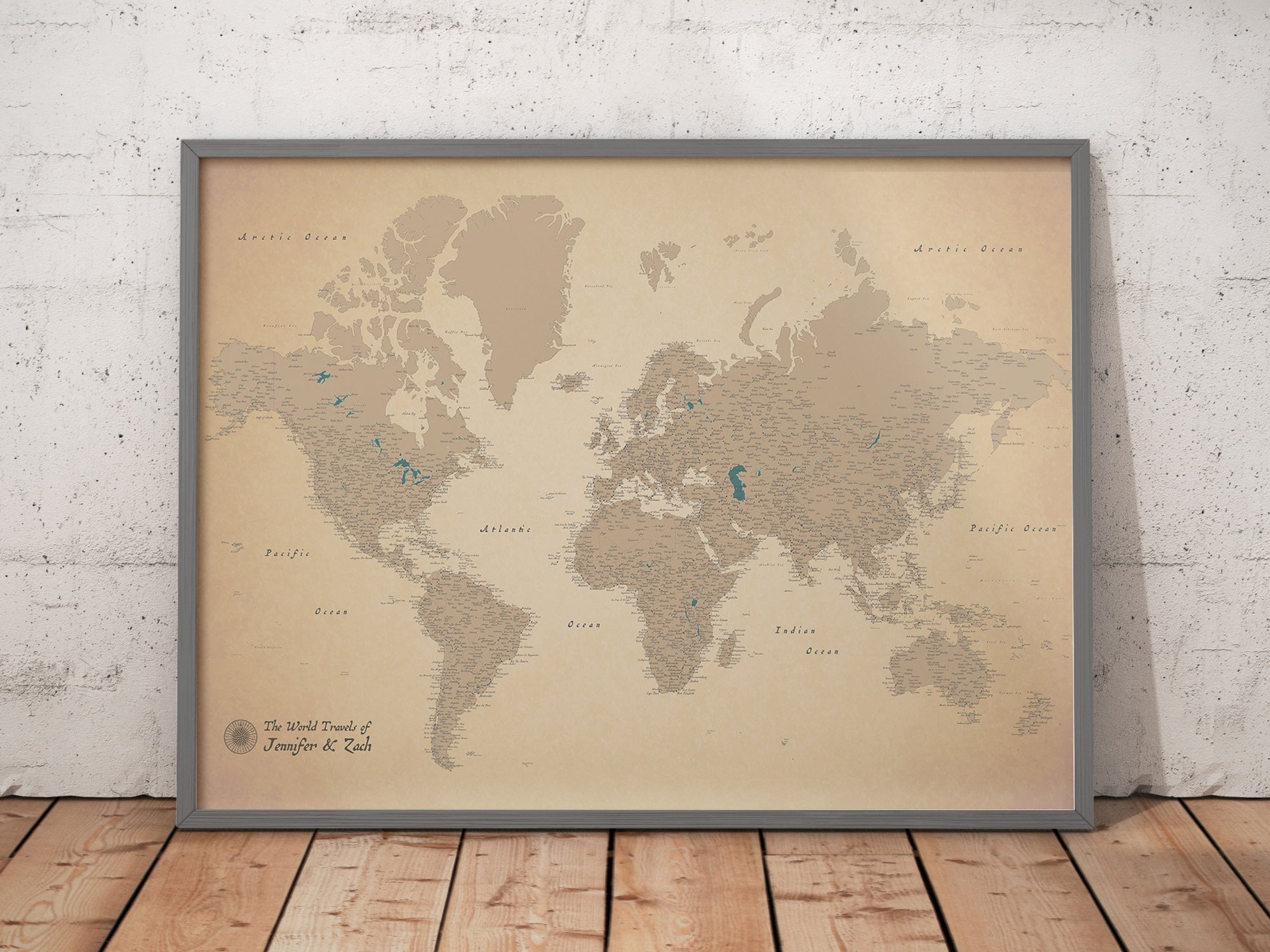 Old-Fashioned World Map, Pinnable Canvas Print