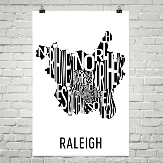 Raleigh Neighborhood Typography Prints – Modern Map Art