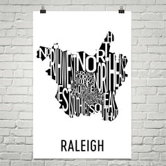 Raleigh Neighborhood Typography Prints – Modern Map Art